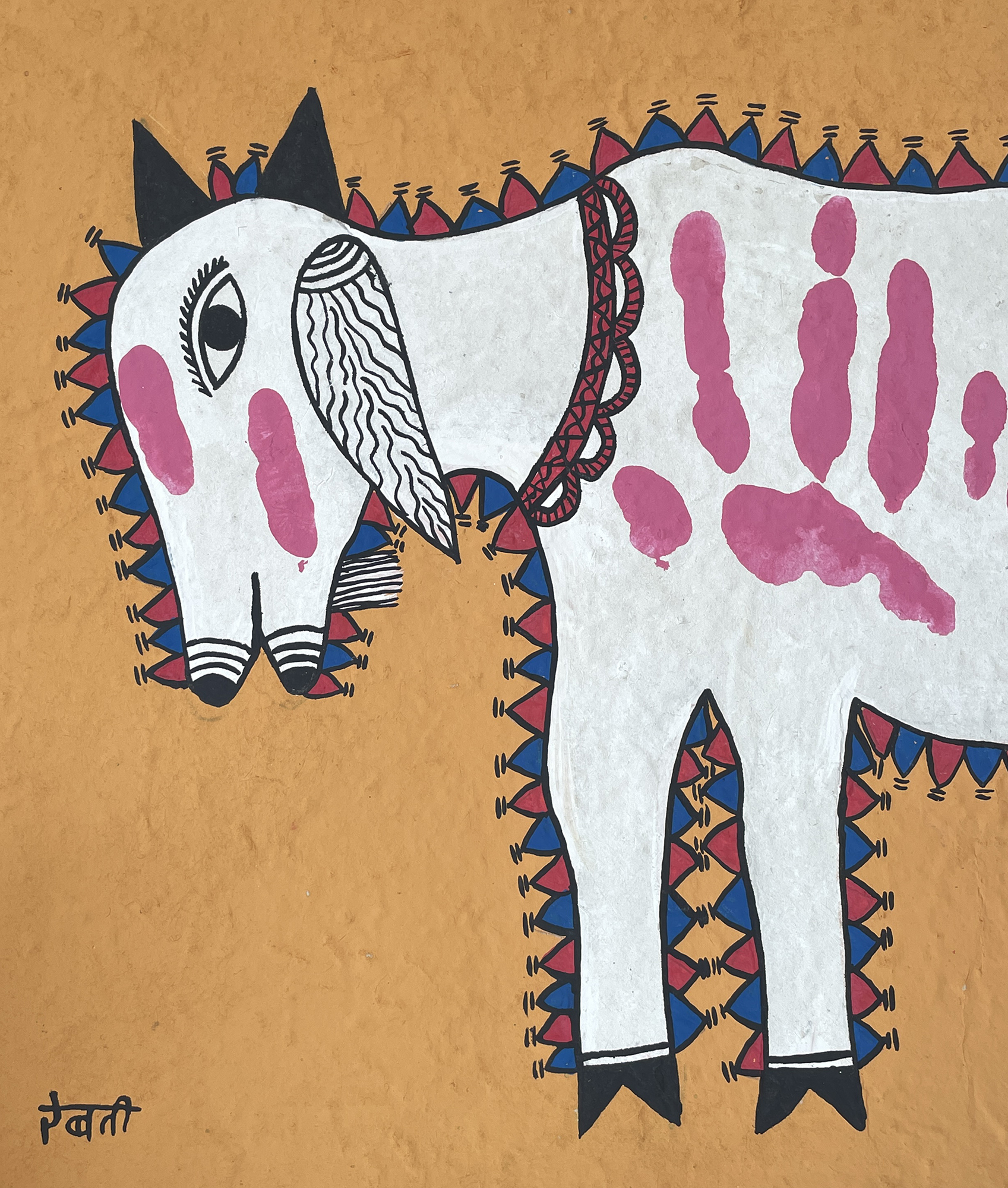 Goat painted with Handprints for Tihar Festival