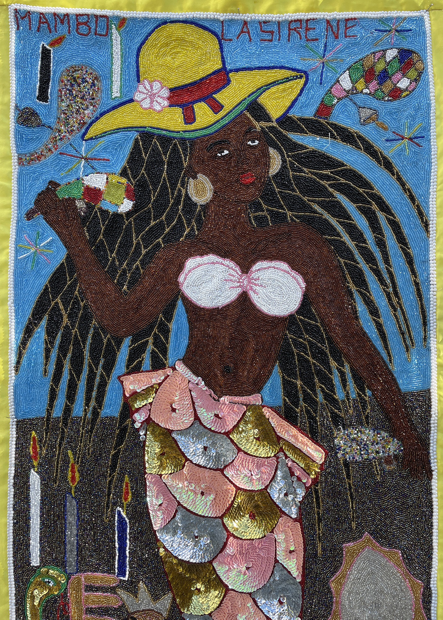 Mambo La Sirene - Beaded Vodou Flag