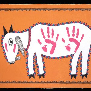 Goat painted with Handprints for Tihar Festival