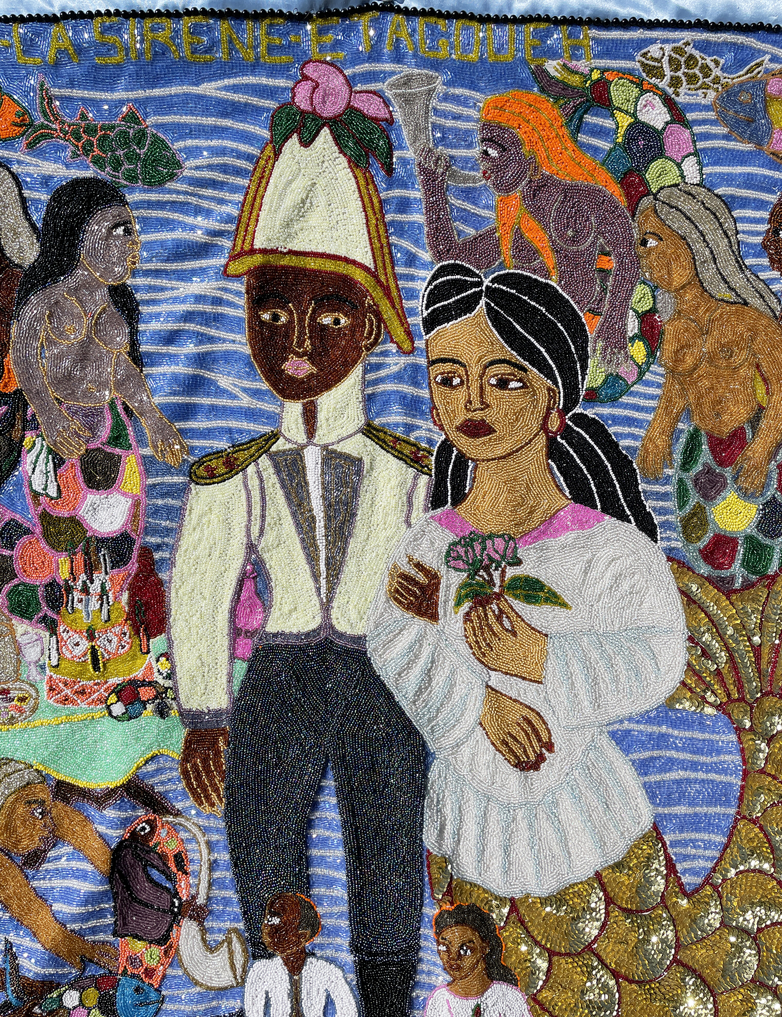 Mariage La Sirene et Agoueh - Beaded Vodou Flag