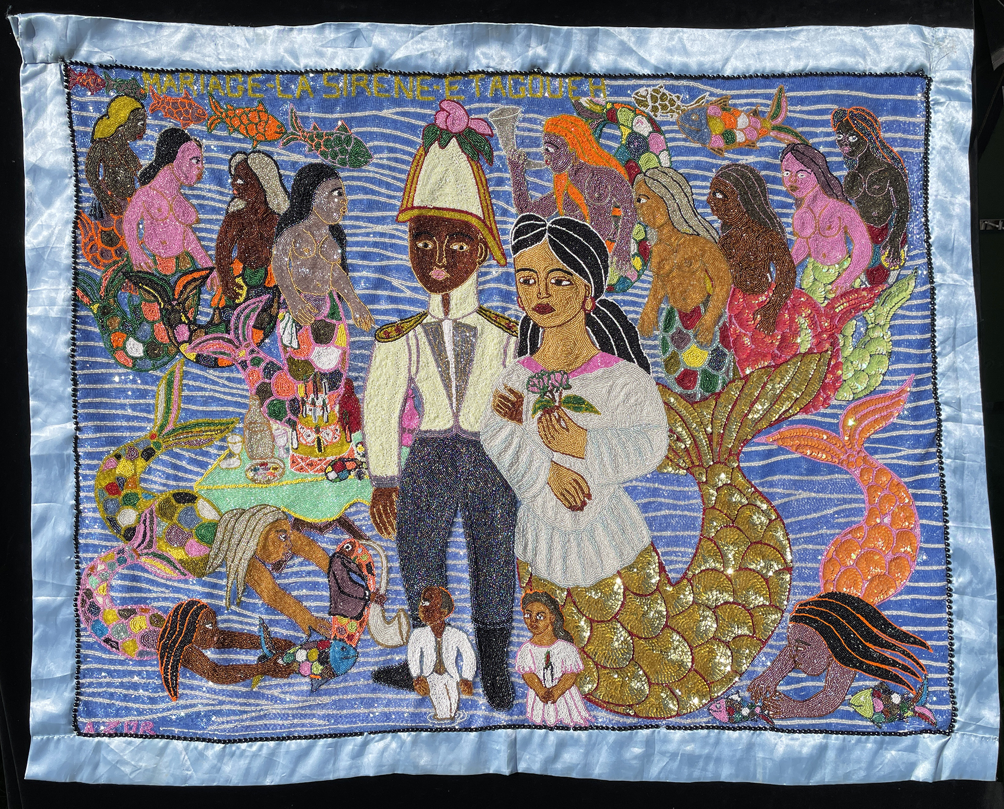 Mariage La Sirene et Agoueh - Beaded Vodou Flag