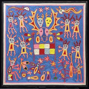 "Dios Venado y Dios Fuego" (Deer-god and drum-god) - Nierika Yarn Painting