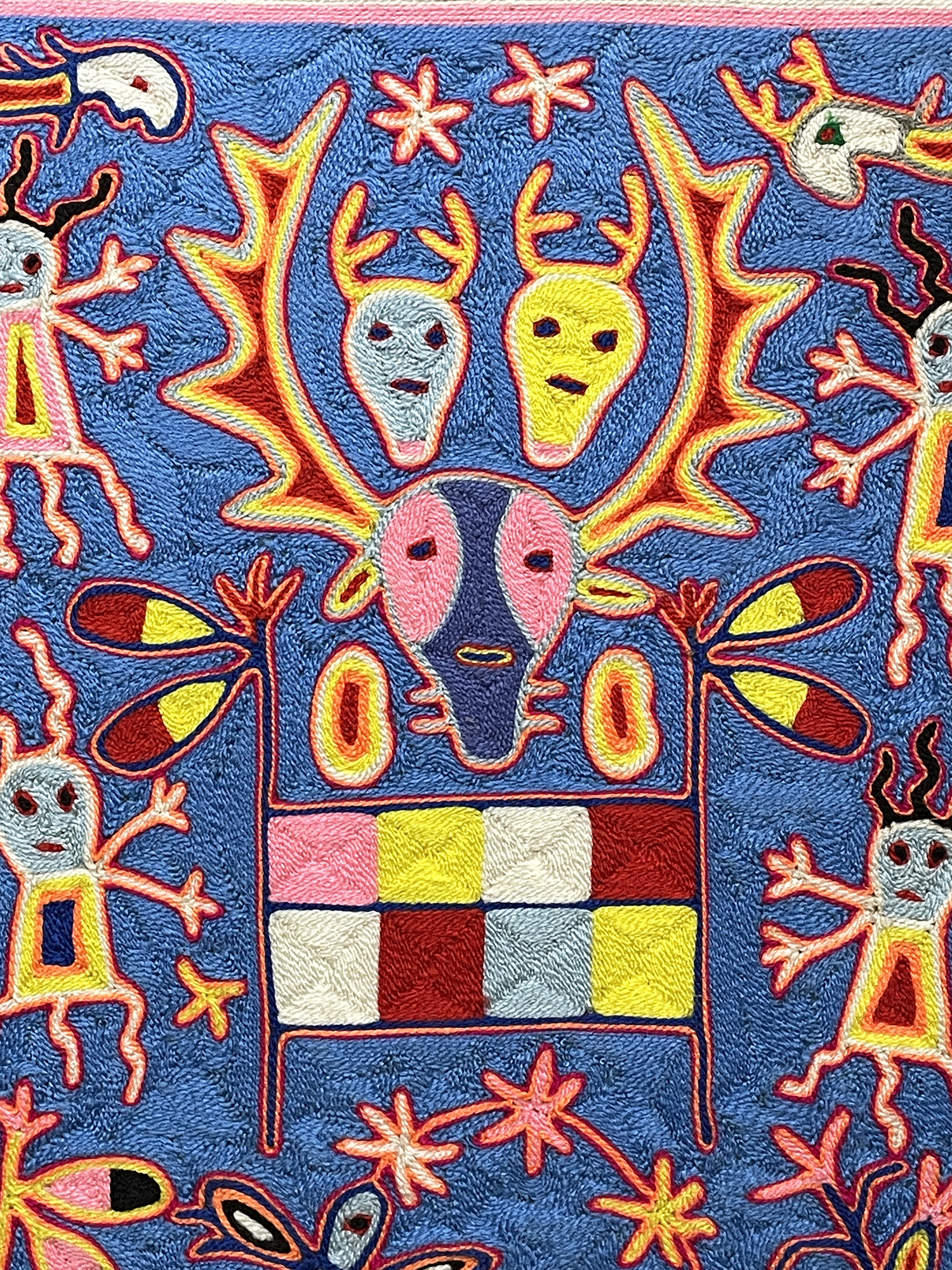 "Dios Venado y Dios Fuego" (Deer-god and drum-god) - Nierika Yarn Painting