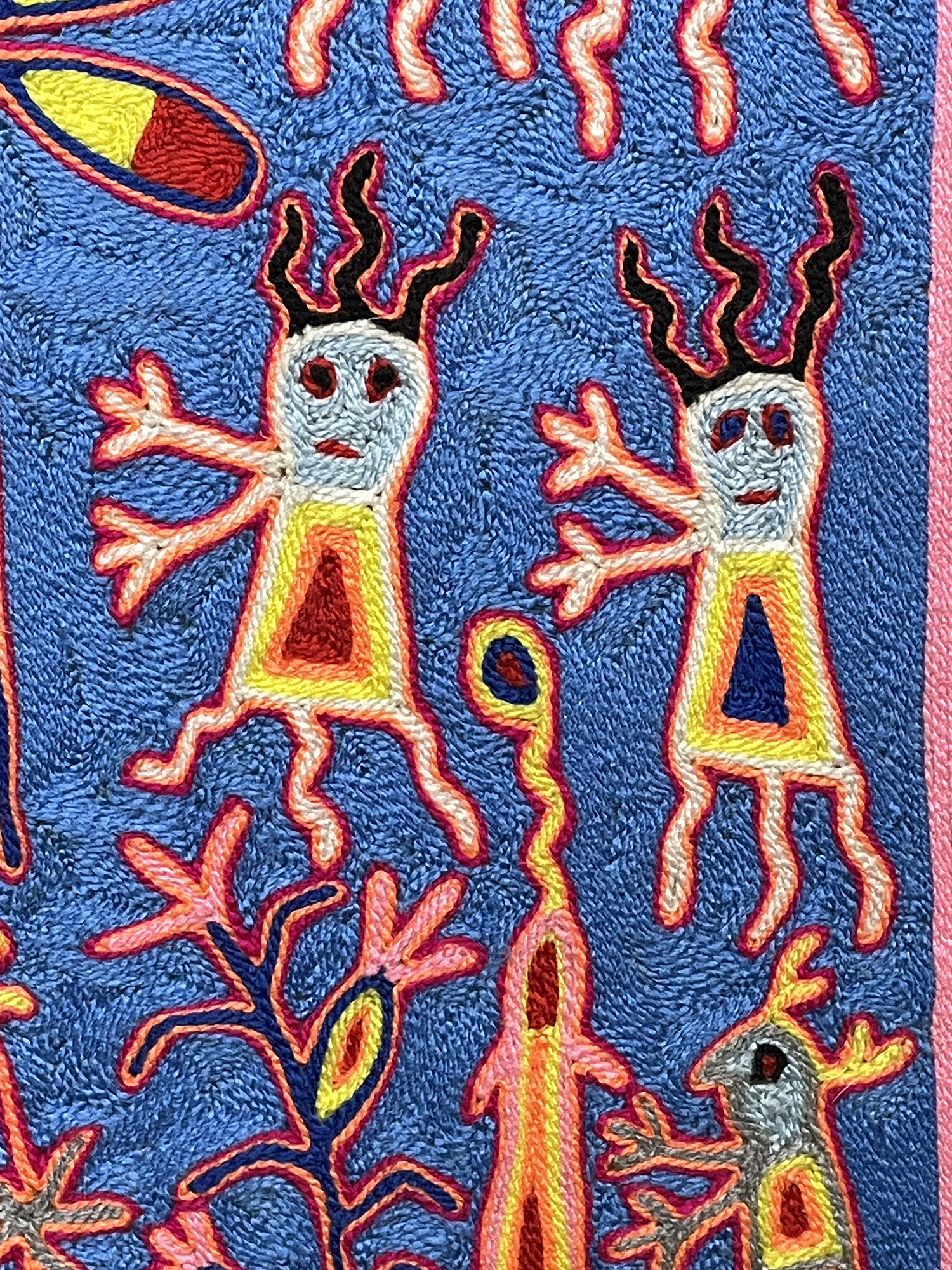"Dios Venado y Dios Fuego" (Deer-god and drum-god) - Nierika Yarn Painting