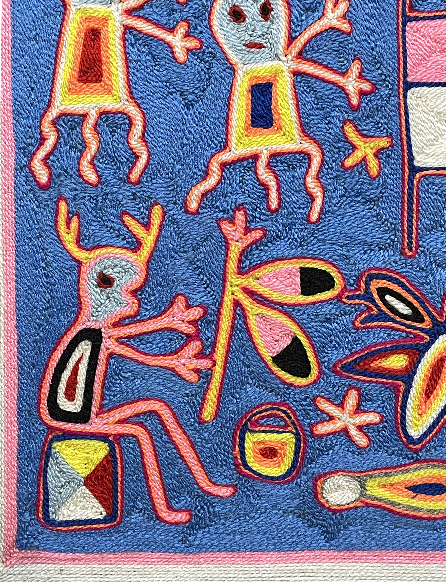 "Dios Venado y Dios Fuego" (Deer-god and drum-god) - Nierika Yarn Painting