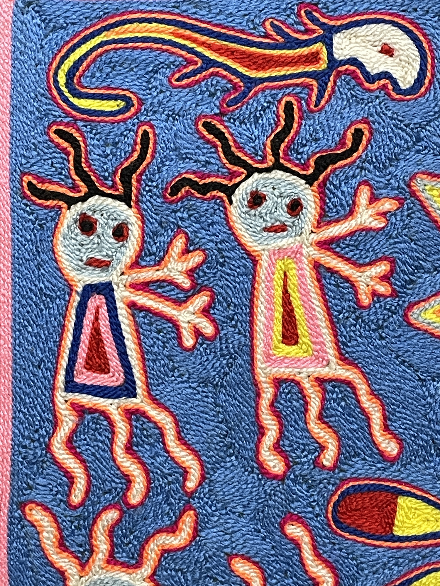 "Dios Venado y Dios Fuego" (Deer-god and drum-god) - Nierika Yarn Painting