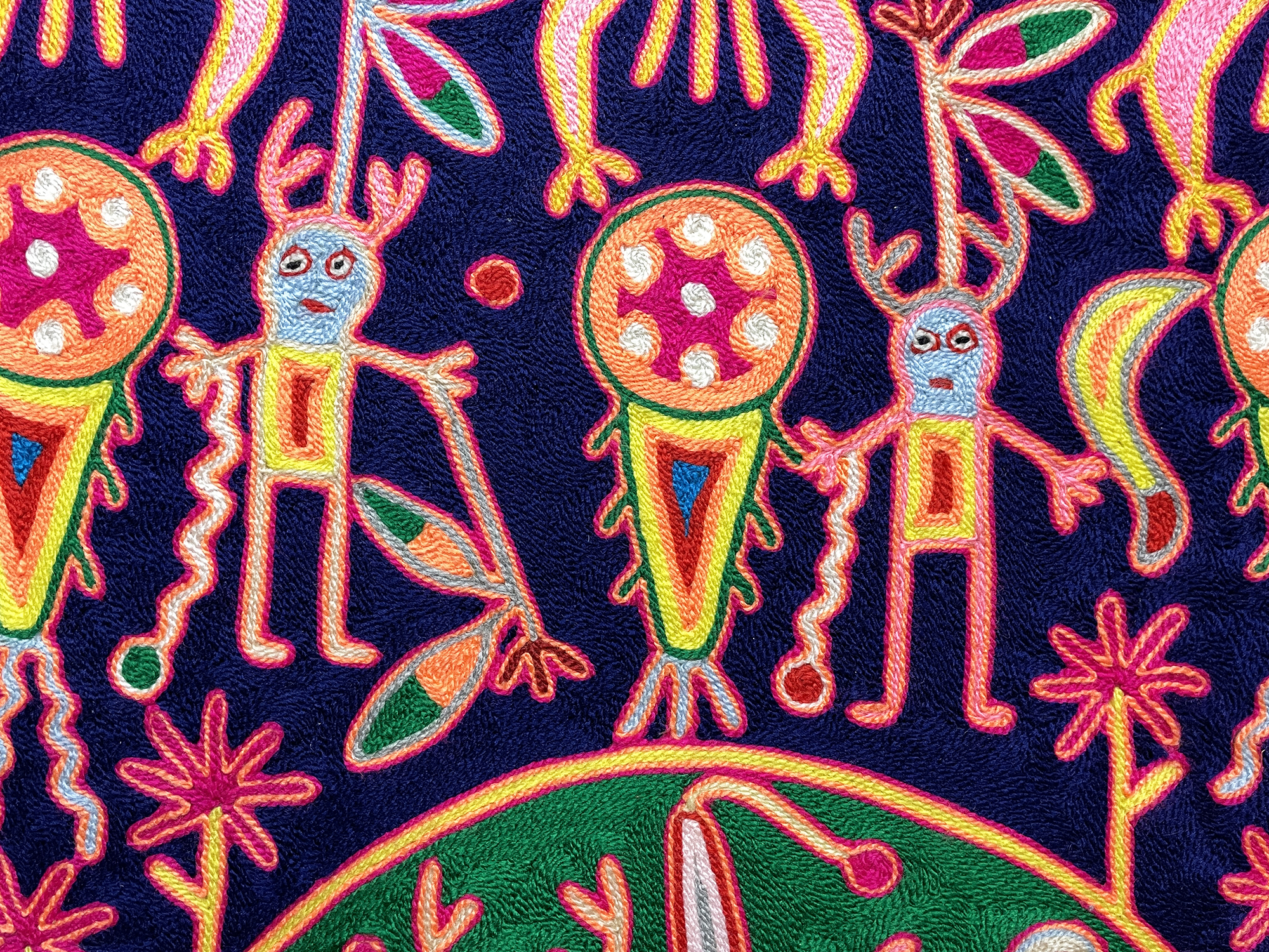 The Three Shamans and the Three Eagle Gods - Nierika Yarn Painting
