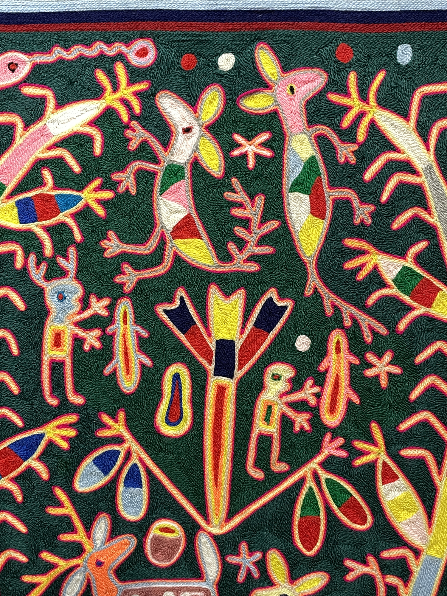 The Deer God, the Shaman and the Maize of Five Colors - Nierika Yarn Painting