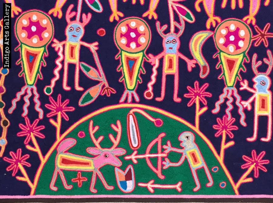 The Three Shamans and the Three Eagle Gods - Nierika Yarn Painting