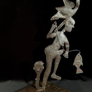 Woman Fishing with Large Bird on her Head