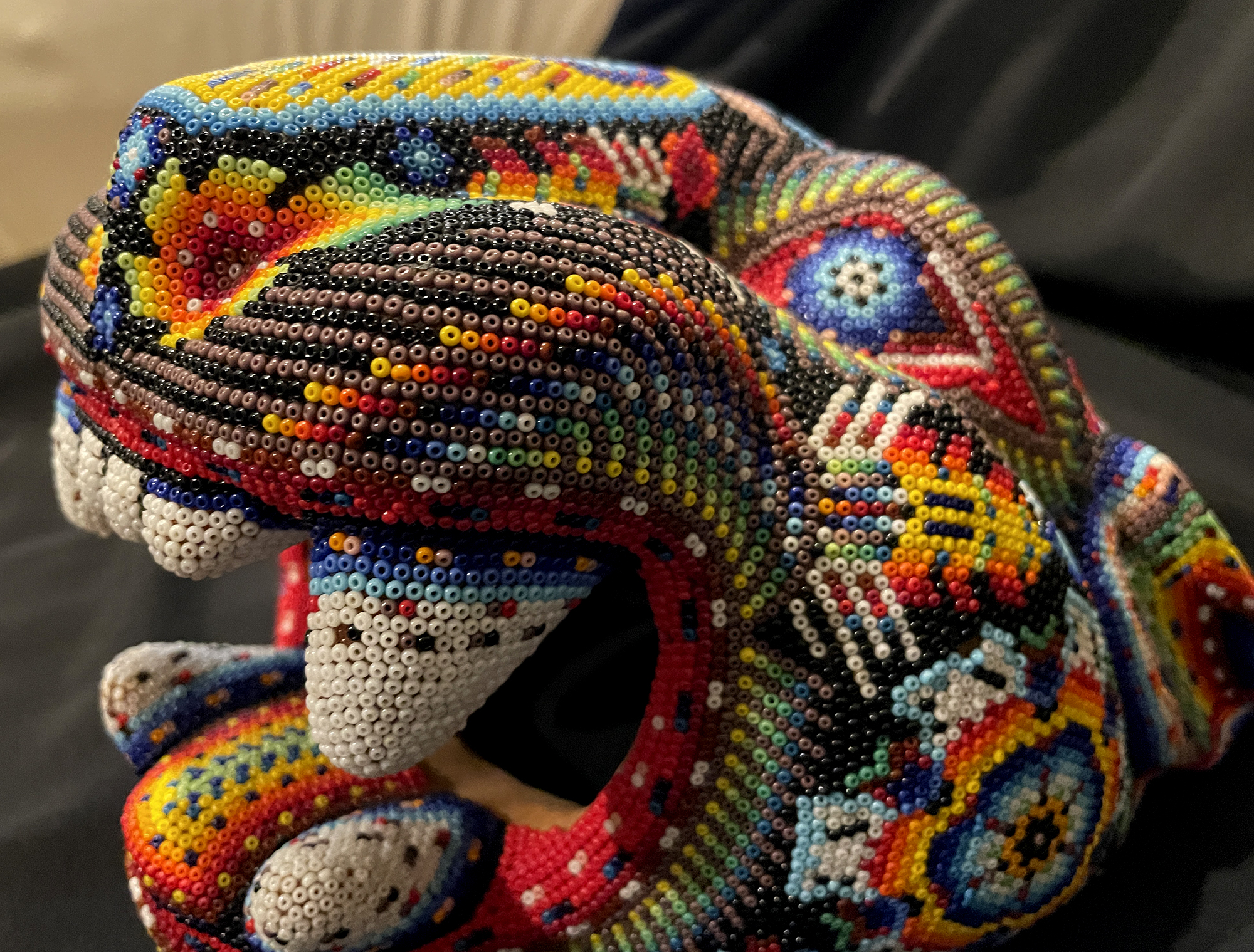 Large Jaguar Head/Mask - Huichol Beaded Sculpture