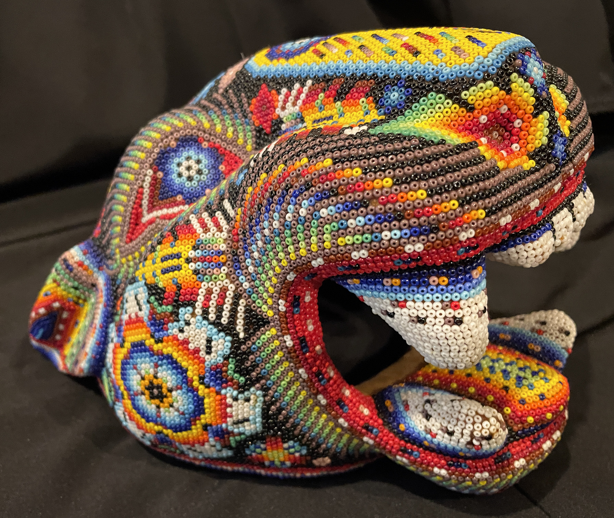 Large Jaguar Head/Mask - Huichol Beaded Sculpture