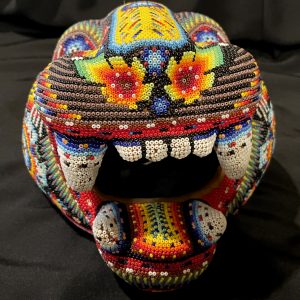 Large Jaguar Head/Mask - Huichol Beaded Sculpture