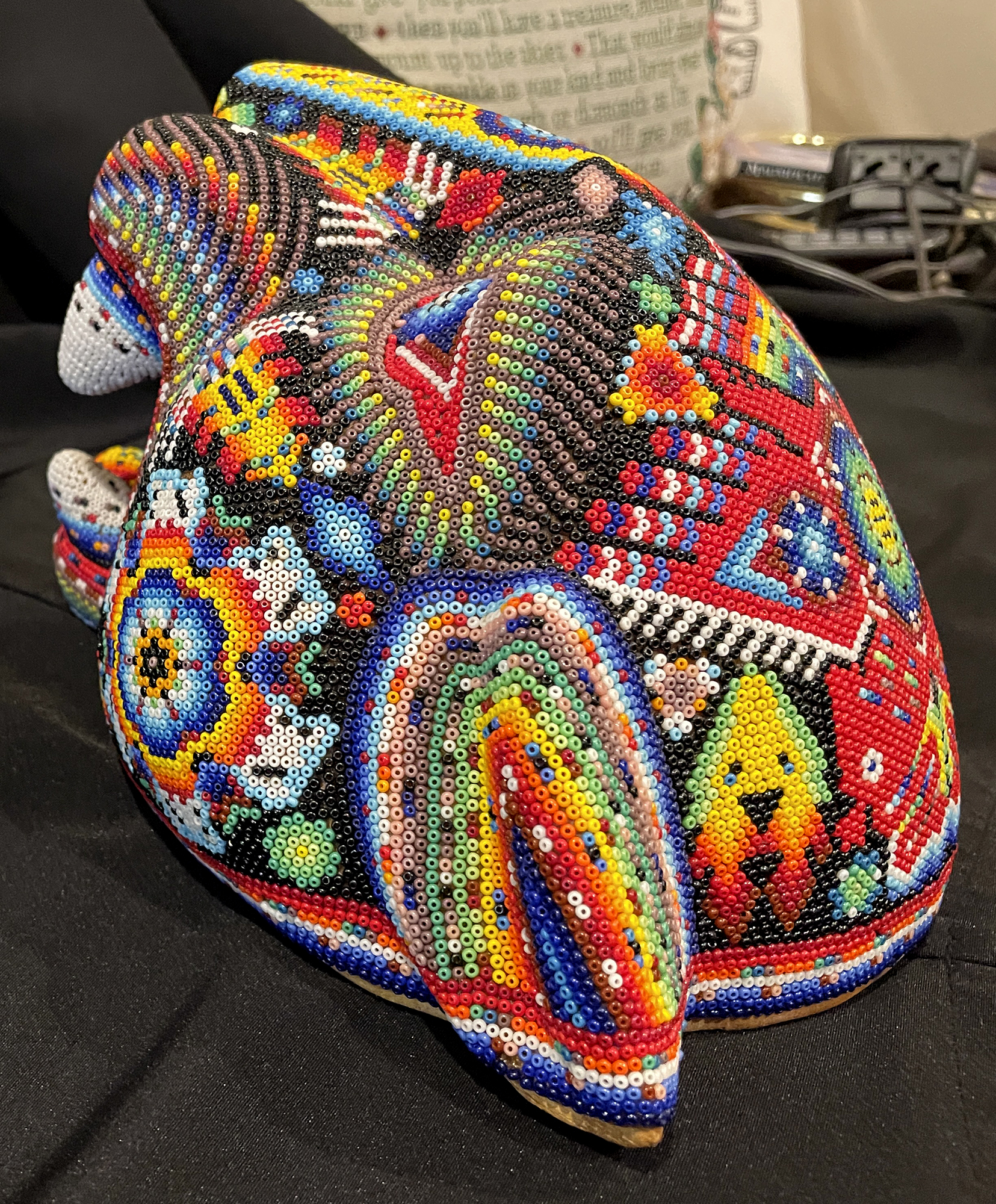 Large Jaguar Head/Mask - Huichol Beaded Sculpture