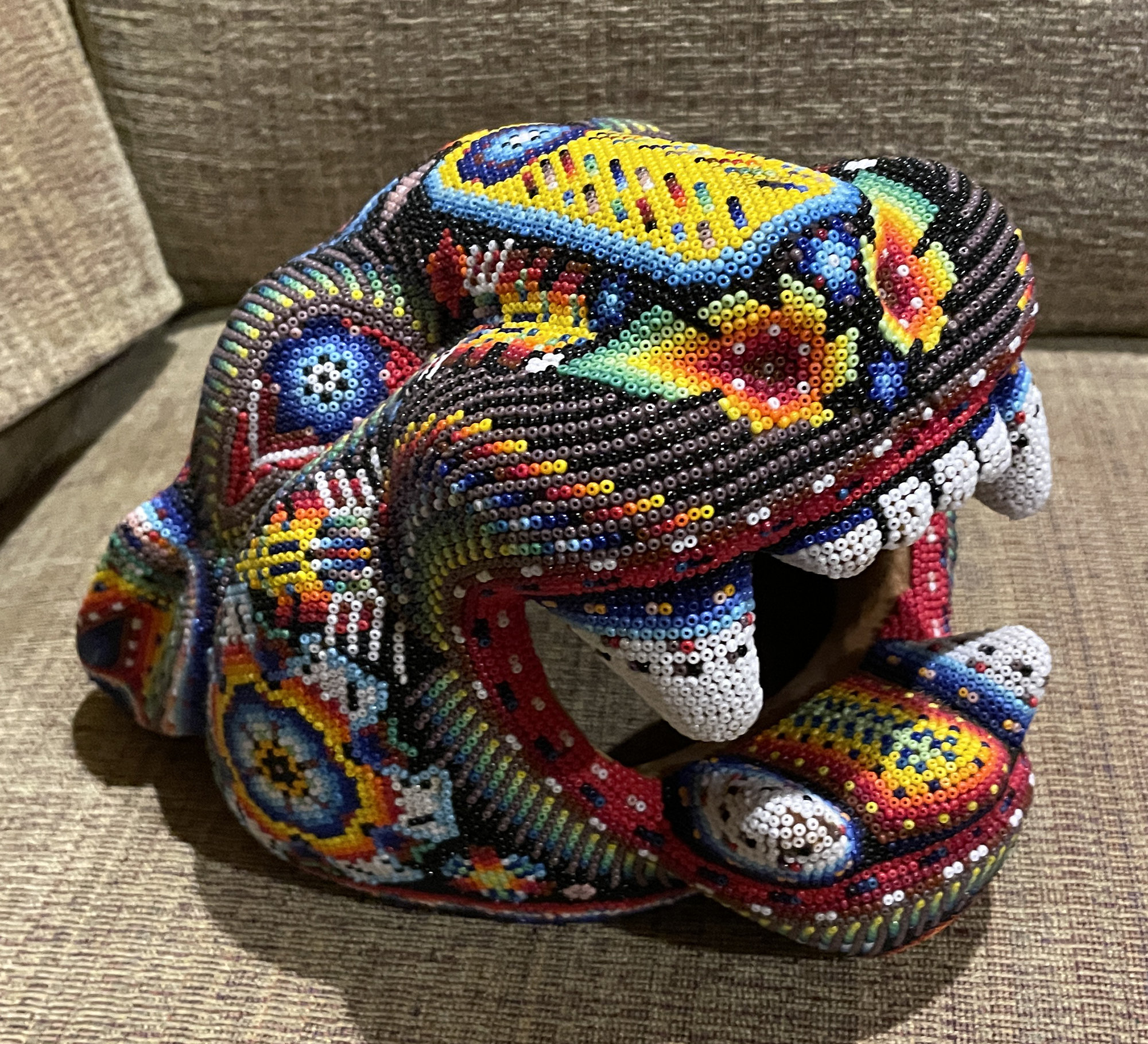 Large Jaguar Head/Mask - Huichol Beaded Sculpture