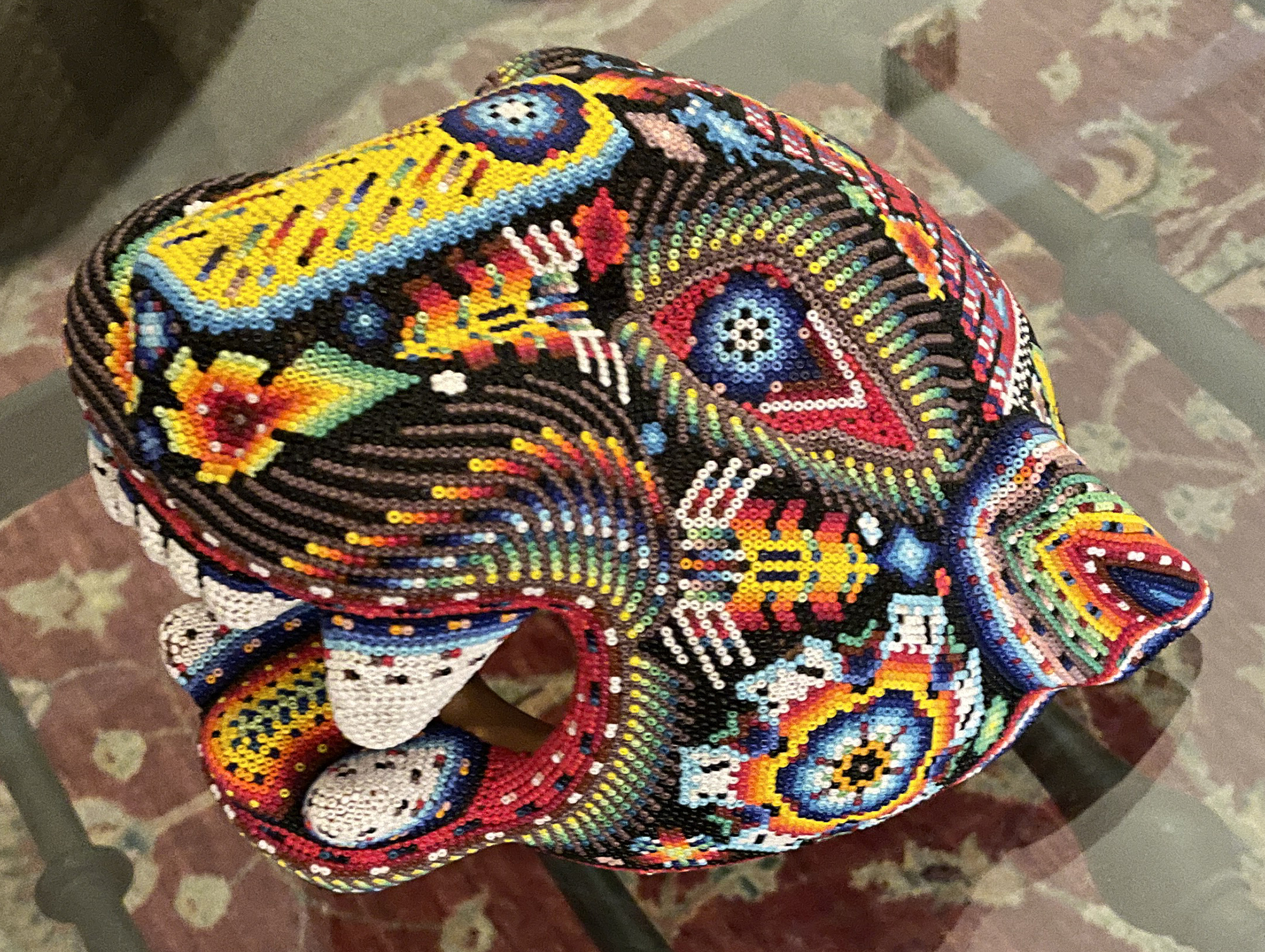 Large Jaguar Head/Mask - Huichol Beaded Sculpture