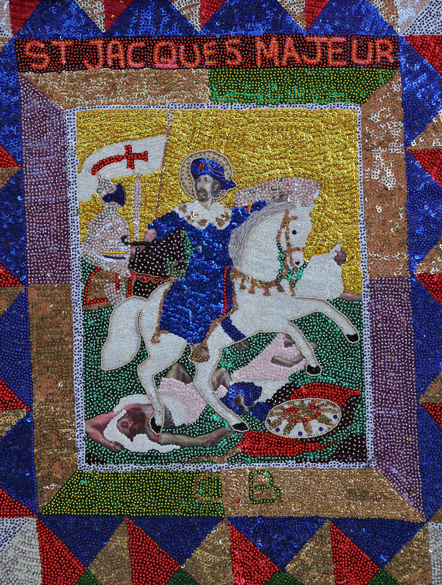 St. Jacques Majeur - Ceremonial Vodou Flag with fringe by Clotaire Bazile