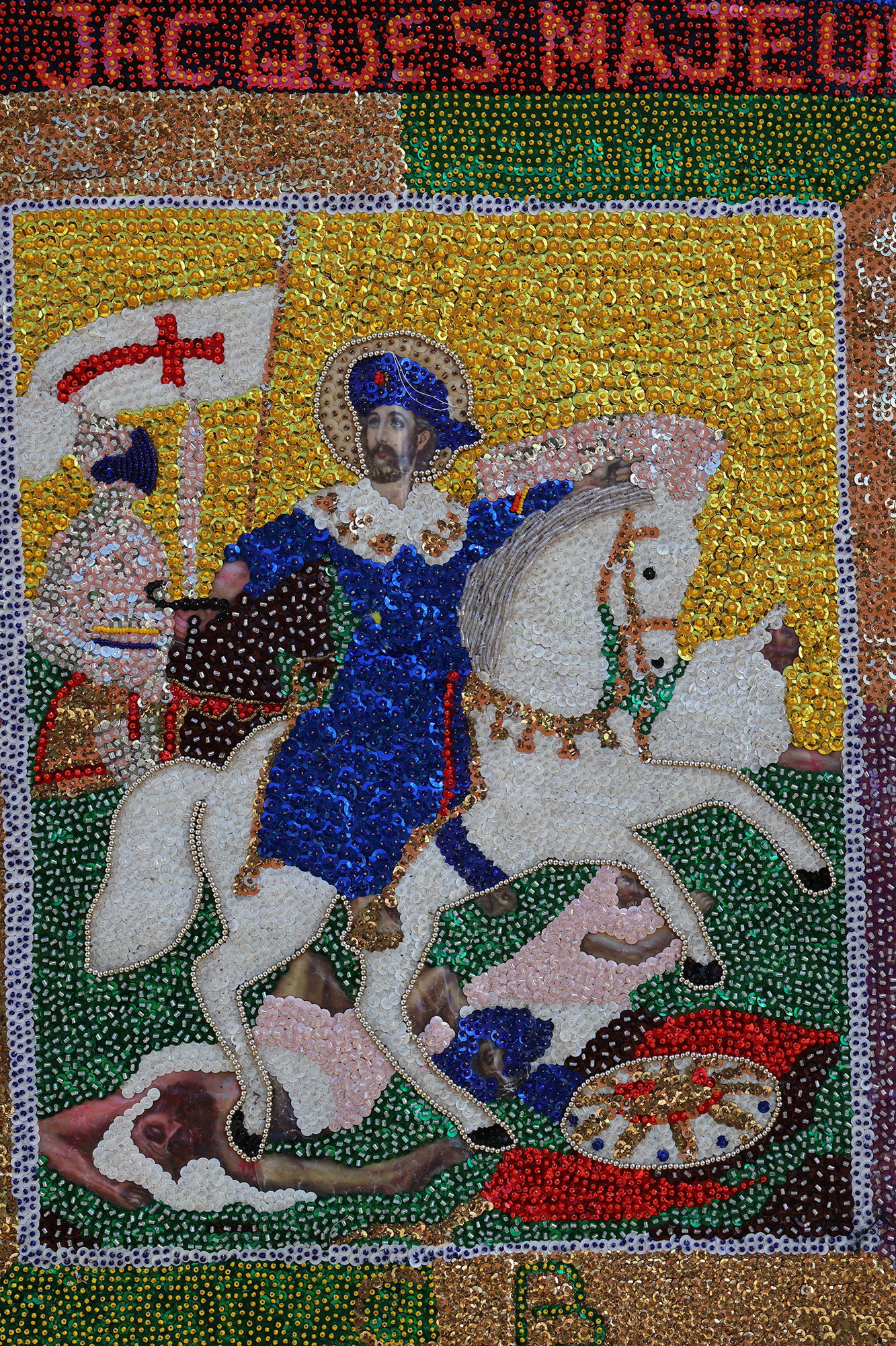 St. Jacques Majeur - Ceremonial Vodou Flag with fringe by Clotaire Bazile
