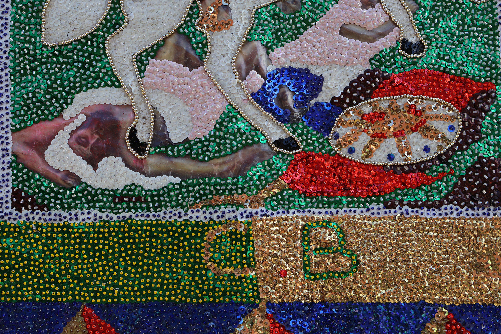 St. Jacques Majeur - Ceremonial Vodou Flag with fringe by Clotaire Bazile