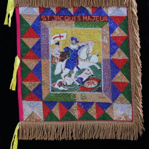St. Jacques Majeur - Ceremonial Vodou Flag with fringe by Clotaire Bazile