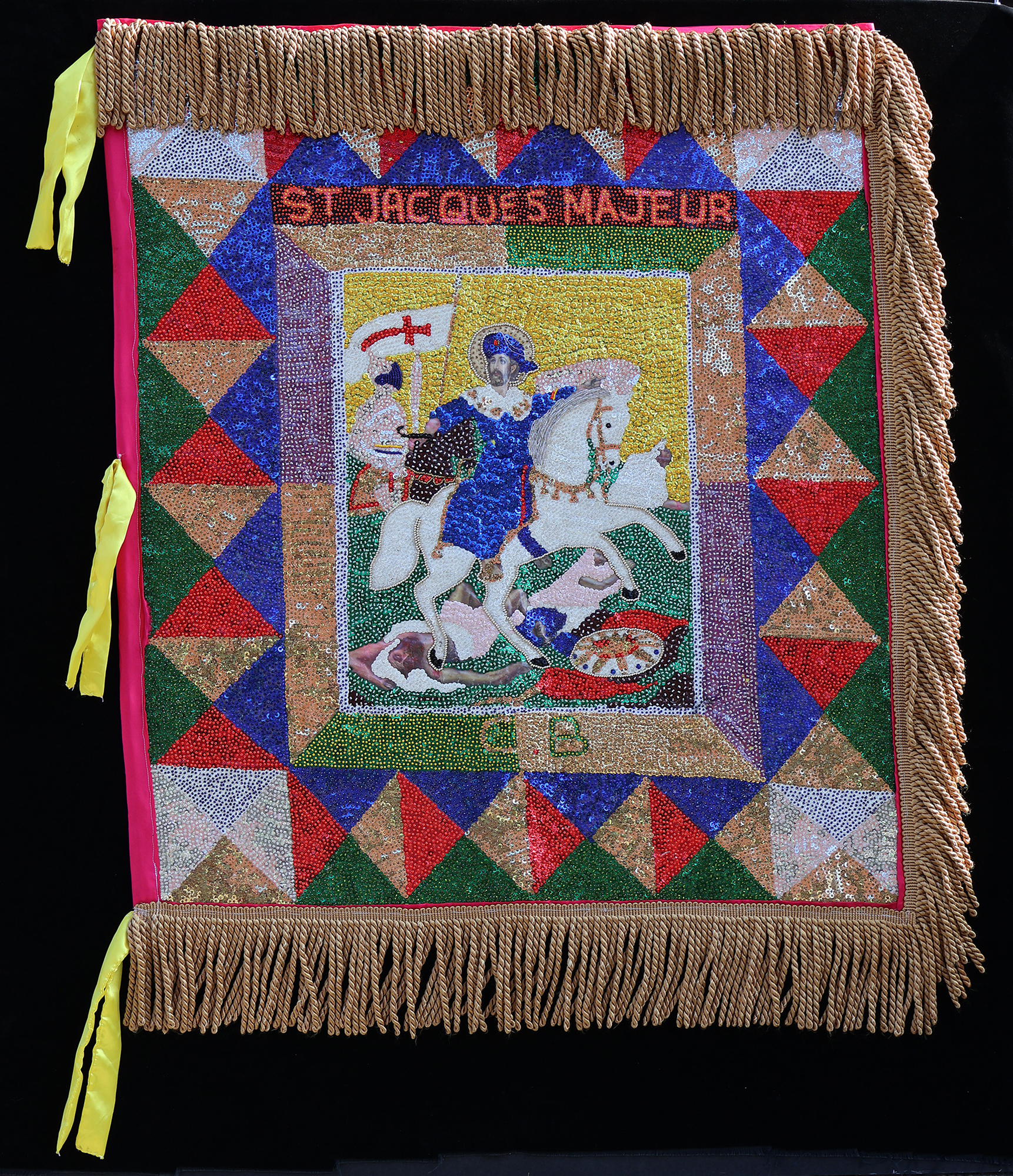 St. Jacques Majeur - Ceremonial Vodou Flag with fringe by Clotaire Bazile