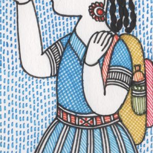 Schoolgirl with umbrella - miniature painting